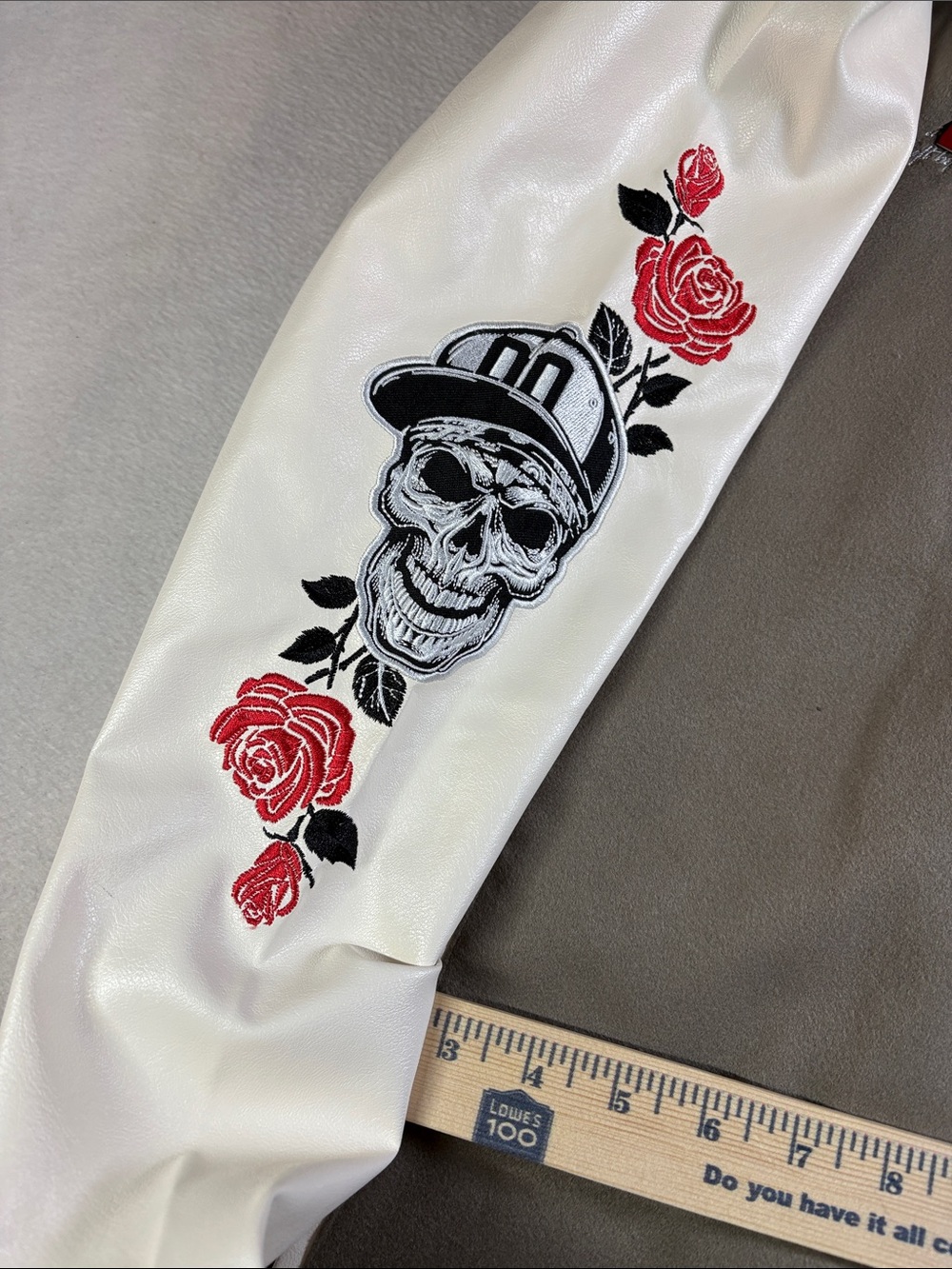 Ring of Fire Olive and White Embroidered Varsity Jacket - Picture 6 of 9